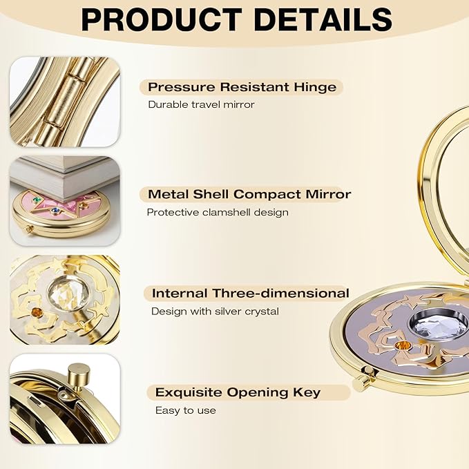 Anime Star Makeup Mirror, Cute Japanese Style Portable Folding Mirror with Crystal - 2.75 Inch Travel Purse Mirror, Unique Cosmetic Mirror & Cosplay Prop Gift for Women and Girls