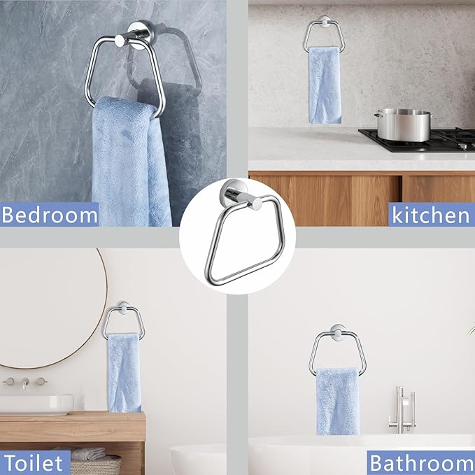 Bath Towel Ring, Bathroom Hardware Towel Holder, Chrome Towel Ring for Bathroom, Modern Trapezoid Wall Mounted Towel Hanger, 304 Stainless Steel (Chrome)
