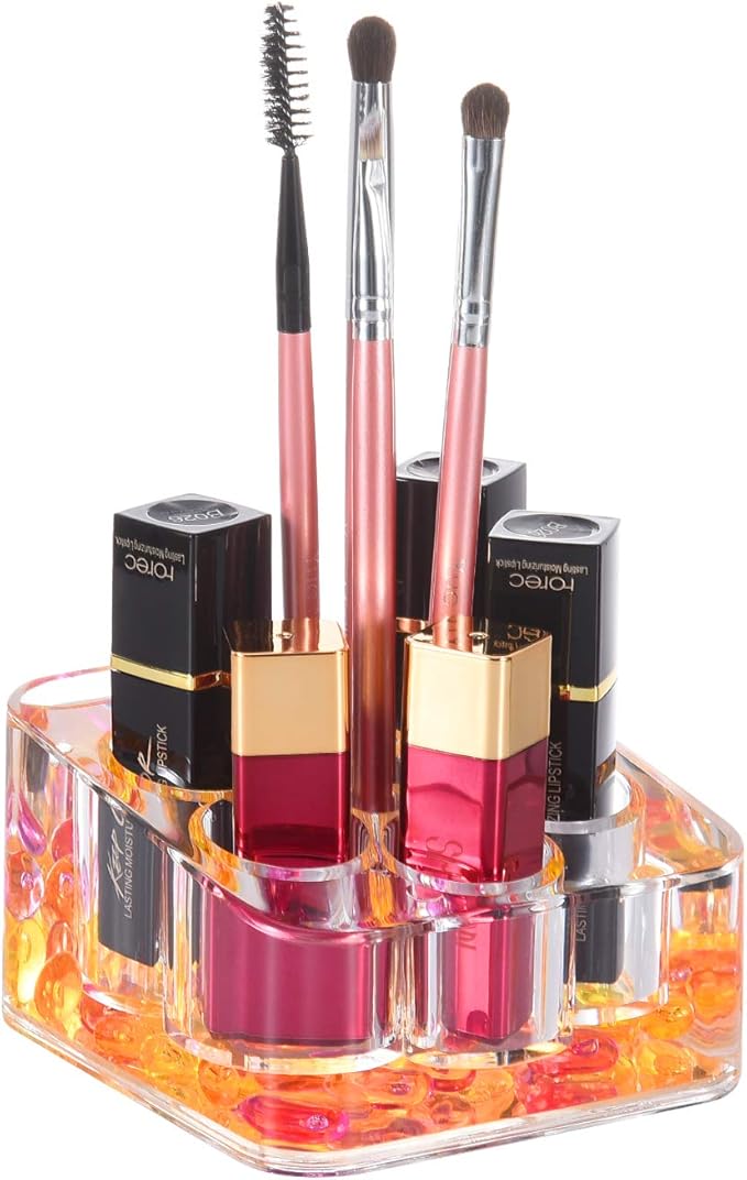 Locco Decor Acrylic Liquid 3D Floating Motion Square Lipstick Brush Makeup Holder Organizer Beads
