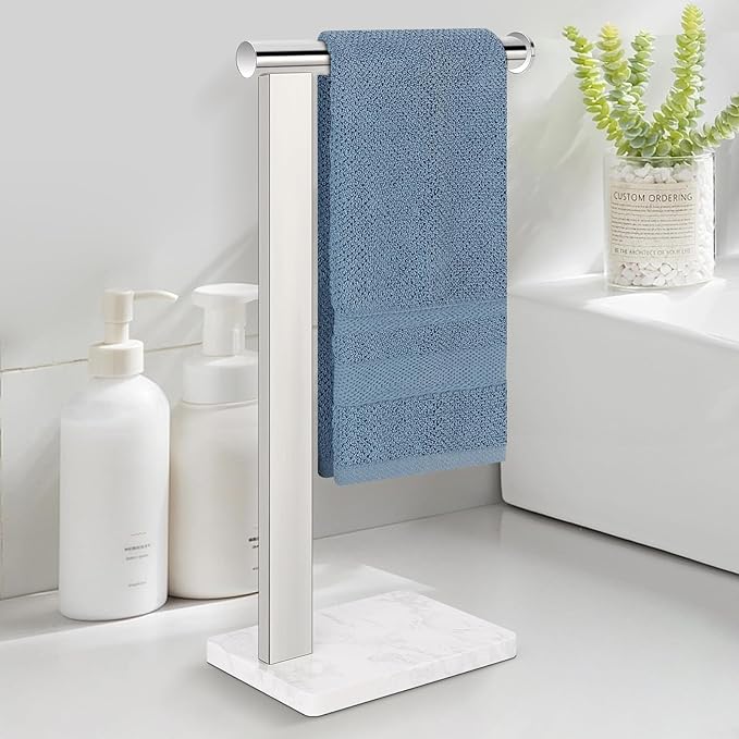 Stainless Steel L-Shaped Hand Towel Holder, SUS304 Bathroom Towel Rack with Thickened Base for Countertop Vanity (Chrome, Square Base)