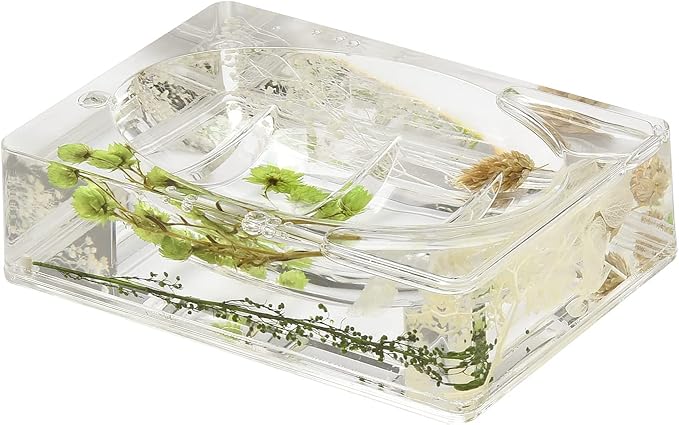 Locco Decor 4 Piece Acrylic Liquid 4D Floating Motion Bathroom Vanity Accessory Set Garden Botanic Green Plants Toothbrush Holder, Tumbler, Soap Dispenser, Soap Dish