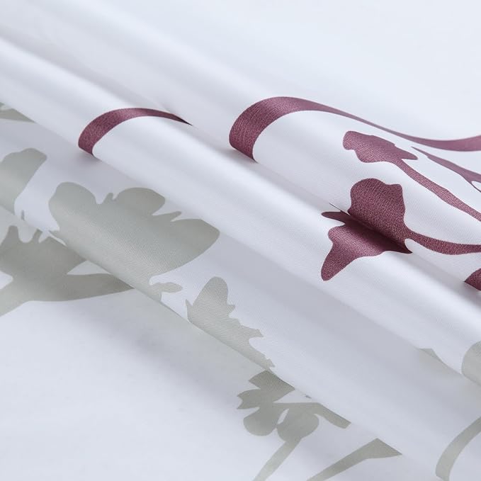 Long Fabric Shower Curtain, Burgundy and Navy Floral Plant Shower Curtains for Bathroom, Modern Decorative Bathroom Curtains, 78" W x 78" H