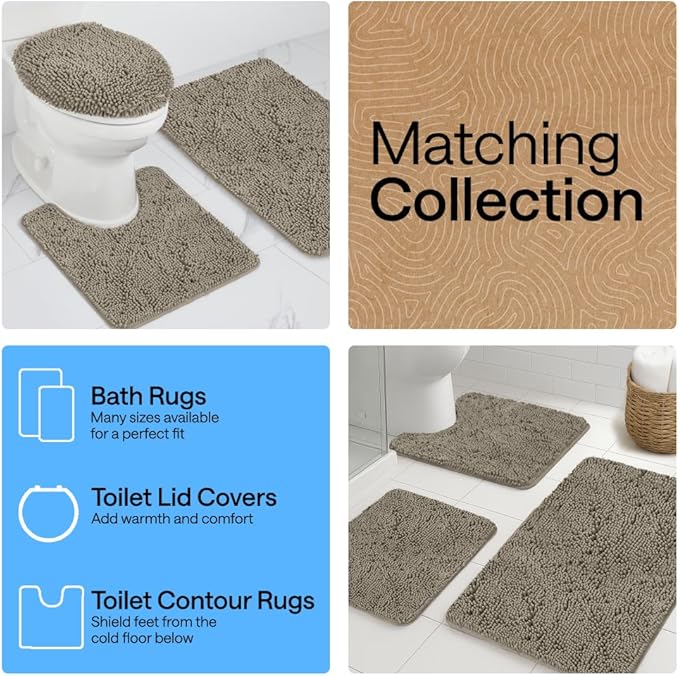 GORILLA GRIP Bath Rug Mat 44x26, Thick Soft Absorbent Chenille, Quick Dry Microfiber Mats, Rubber Backing Washable Shower Floor Rugs, Bathmat Runner, US Designed Bathroom Home Decor Accessories Latte