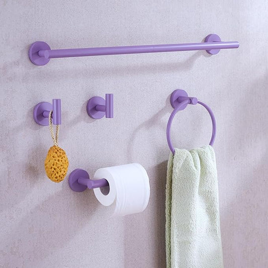 Bathroom Accessories Set,Purple 5 Pieces Bathroom Hardware Set,24 inch Towel Bar,Towel Ring for Bathroom,Robe Towel Hooks,Toilet Paper Holder Wall Mounted(Drilling),SE96006S-5PP