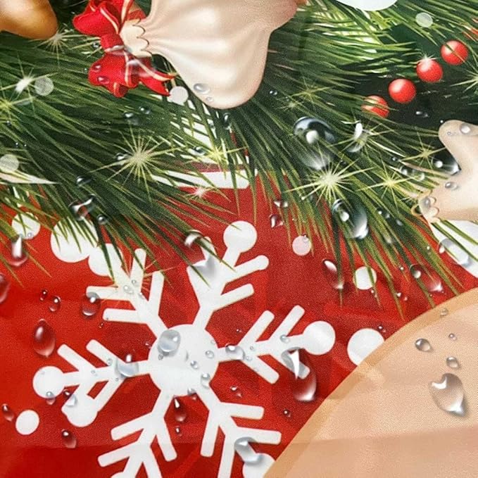 NBVKO 4PCS Christmas Santa Claus Snow Red Shower Curtain,with Non-Slip Rugs,Toilet Lid Cover and Bath Mat,Christmas Tree Bathroom Shower Decor Accessory Set