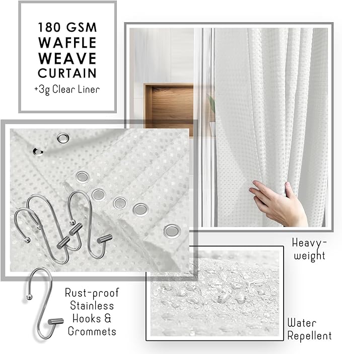 Clara Clark Bathroom Accessories Set - Bathroom Set, Bathroom Sets with Shower Curtain and Rugs, Shower Curtain Set with Bathroom Trash Can - Ombre White - 22PC