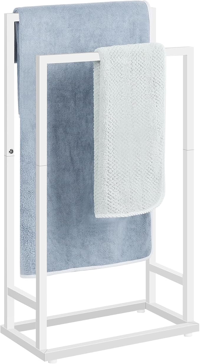Towel Rack, 2 Tier Stainless Steel Towel Racks Stand for Bathroom, Hand Towel Drying Rack Holder, Towel Bar Stand Blanket Rack, White