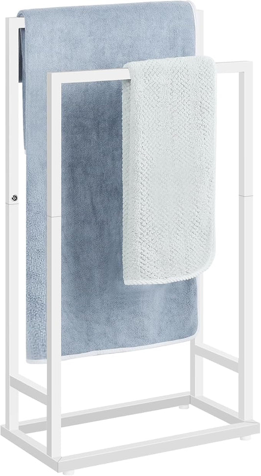 Towel Rack, 2 Tier Stainless Steel Towel Racks Stand for Bathroom, Hand Towel Drying Rack Holder, Towel Bar Stand Blanket Rack, White