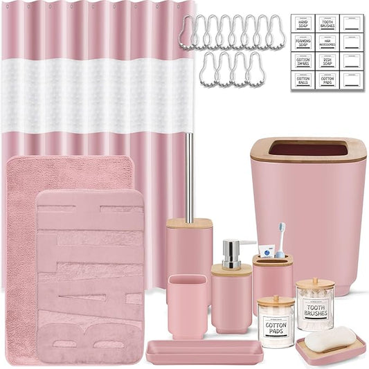 IMAVO Bathroom Accessories Set, Non-Slip Absorbent Green Bathroom Rugs and Waterproof Shower Curtain with Hooks,Complete Bathroom Set for Bathroom Décor