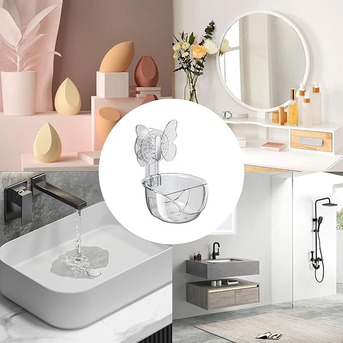 Self Adhesive Shower Shelves, Makeup Sponge Holder, Clear Shower Shelves Bottom Equipped with Drainage Holes and Powerful Butterfly Pressure Suction Cups, Adhesive Bathroom Shelves (Translucent gray)