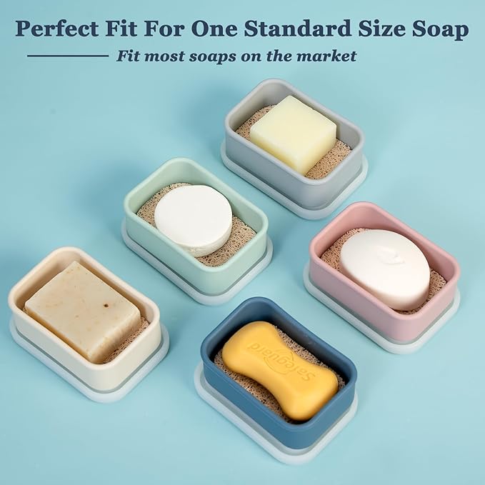 HighHerz Leak Proof Silicone Travel Soap Case with Draining Tray - Bar Soap Holder for Travel, Gym & Camping - Mess-Free Portable Soap Container for Carry-on Bags (Black)
