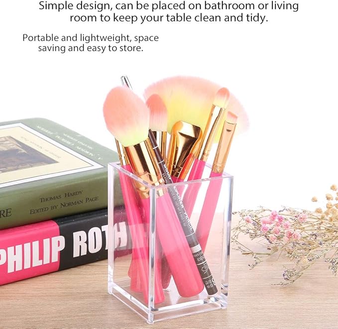 LAVEN Large Brushes Storage Acrylic Makeup Brush Organizer Nail Pen Organizer Case Single 1 Compartment Transparent Cosmetics