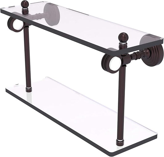 Allied Brass PG-2D-16 Pacific Grove Collection 16 Inch Two Tiered Dotted Accents Glass Shelf, Antique Bronze