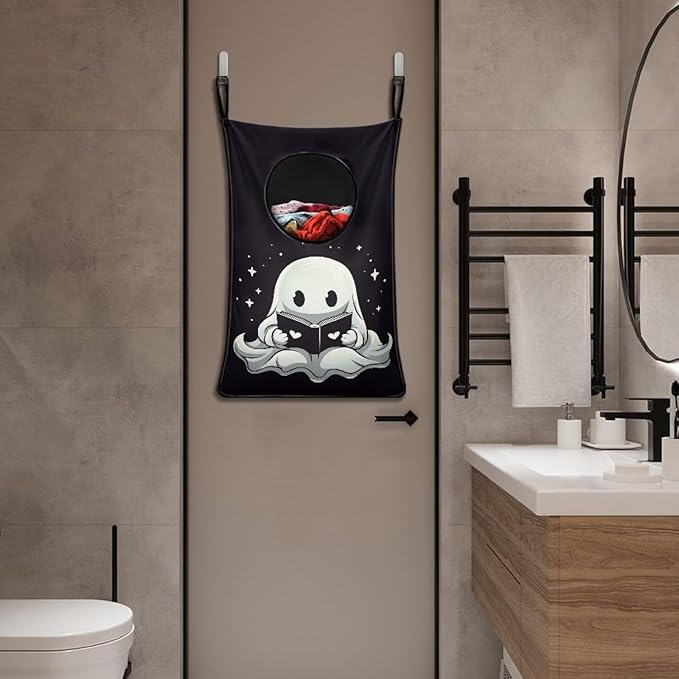 ZFRXIGN Halloween Ghost Hanging Laundry Hamper Black Skull Laundry Bag for Bedroom, Bathroom Over The Door Hamper Storage Organizer Dirty Cloth Hampers Laundry Baskets Space Saving