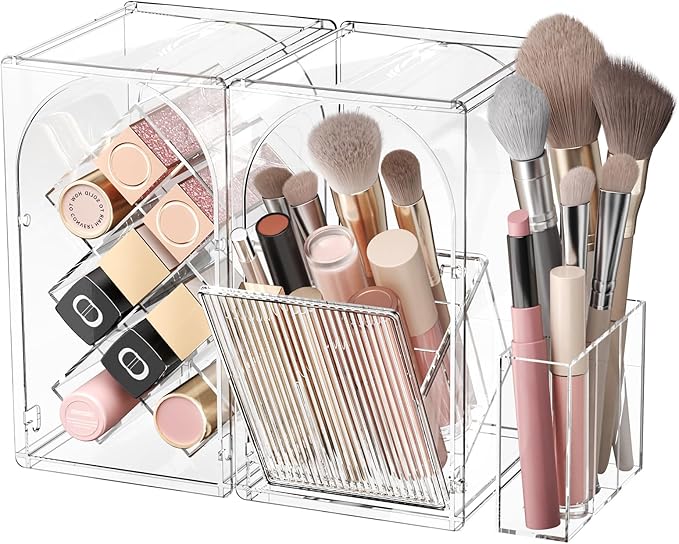 INVSSENE Stackable Makeup Organizer Countertop, Storage Perfume Skincare Cosmetic Lipstick Face Mask Makeup Brush Palettes, Ideal for Vanity Bathroom Counter