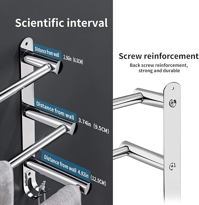 Towel Bars Retractable 20-30 Inche Stainless Steel 304 Bath Towel Rack Strong 3M Adhesive Bathroom Wall-mounting Free mounting Hole-Installing washroom Kitchen Space Saving 2-Tier Shelf Towel Rack