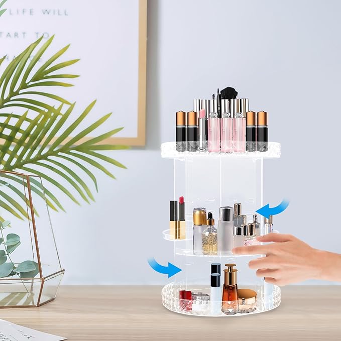 Acrylic Rotating Makeup Organizer, 360°Adjustable Cosmetic Spinning Holder Rack, Perfume Organizer, Spinning Makeup Stand for bedrooms, bathrooms