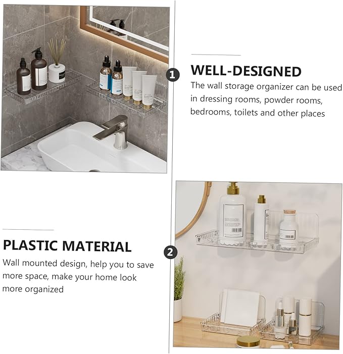 PRETYZOOM 3pcs Wall Mount Organizer Cosmetic Storage Shelf Easy to Install Floating Shelves for Bathroom Kitchen and Bedroom Use Plastic Design No Tools Required