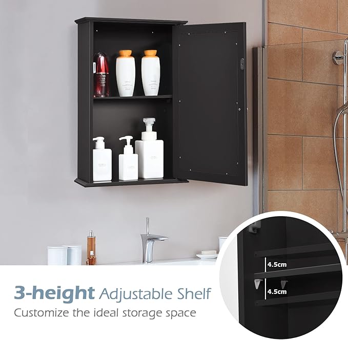 Dual-use, Wall Mount Mirror w/Adjustable Shelf, Vanity Storage Bathroom, Living Room or Entryway Medicine Cabinets, Small, Coffee