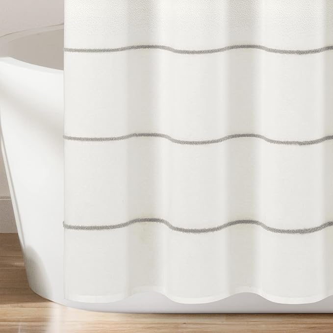 Lush Decor Ombre Embroidery Tassel Cotton Shower Curtain, 72" x 72", Gray