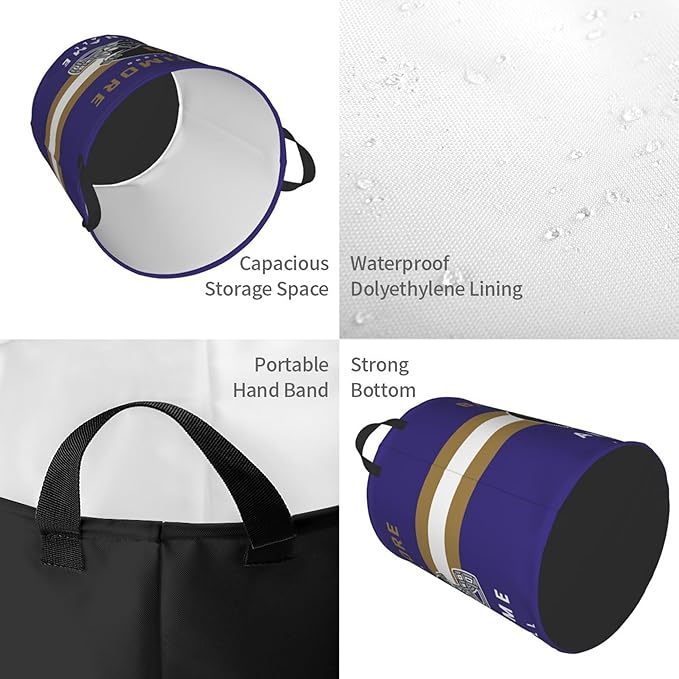 Custom Baltimore Laundry Hamper - Personalized Football Style Laundry Basket - Customized Name And Number - Dirty Clothes Hamper Waterproof Large Capacity Hamper for Bedroom Bathroom Living Room