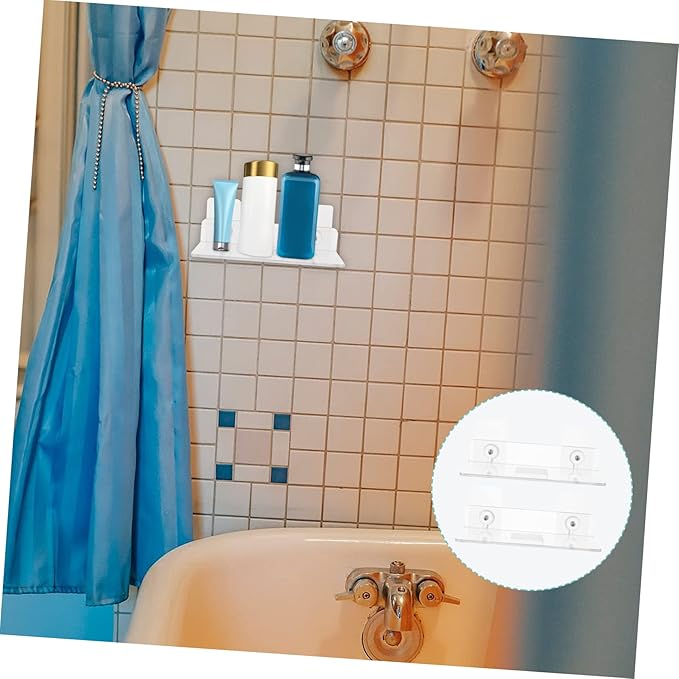 Tofficu 2 Pcs Wall Mounted Acrylic Storage Rack Punch-Free Bathroom Organizer Shelf for Kitchen and Bathroom Accessories