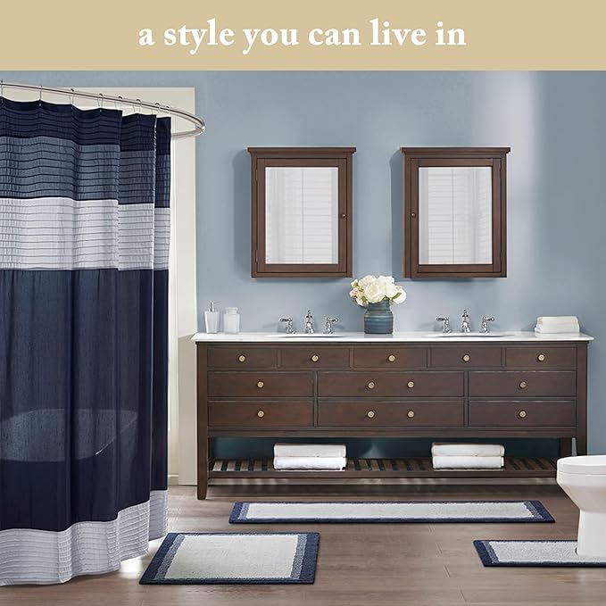 Madison Park Amherst Bathroom Shower Curtain Faux Silk Pieced Striped Modern Microfiber Bath Curtains, 72x72 Inches, Yellow