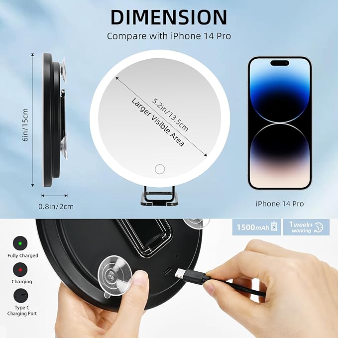 6" 20x Magnifying Mirror with Light Suction Cup,Led Close up Makeup Mirror for Tweezing with 360° Stand,3 Color Lighted Personal 20x Mirrors,20 Times Concave Zoom for Closer Partial Details