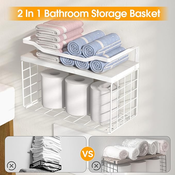 Towel Racks for Bathroom,Towel Rack Wall Mounted, 6 Tier Rolled Or Folded Towel Holder with Floating Shelves, Bathroom Towel Holder for Bath, Hand Towels,Metal,Full White