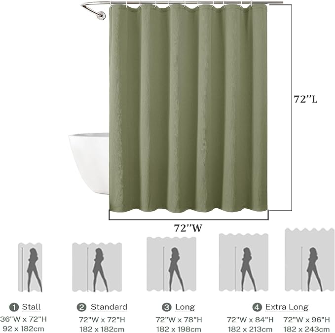 Aiyufeng 3D Textured Green Shower Curtain for Bathroom, Fabric Shower Curtain Soft Cloth & Hotel Spa Quality, Luxury Boho Bathroom Curtains, Machine Washable, Green, 72x72 Inches