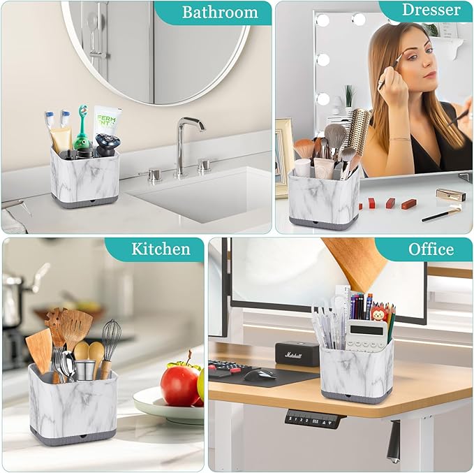 PARKMANI Toothbrush Holders for Bathrooms, Tooth Brush Holder for Bathroom Countertop Organizer, Kids Electric Toothbrush and Toothpaste Holder (Grey Marble Grain)