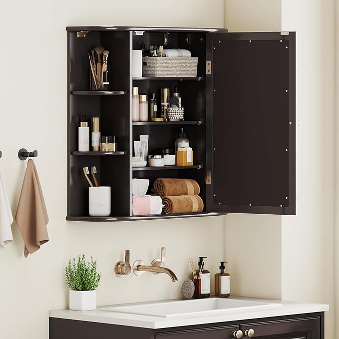 Giantex Bathroom Medicine Cabinet, Wall Mounted Bathroom Mirror Cabinet with Mirrored Door & 4 Interior Shelves, 6 Open Shelves, Mounting Hardware, Space-Saving Storage Cabinet, White