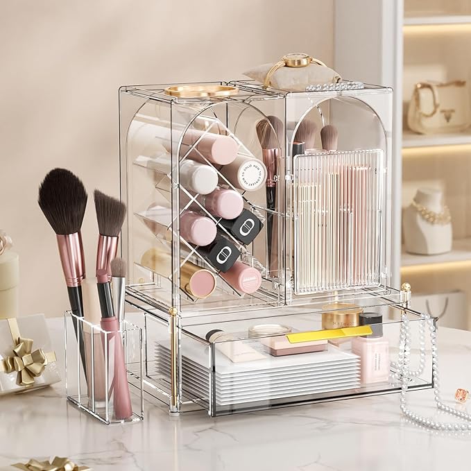 Modular Makeup Organizer, Clear Acrylic Cosmetic Storage Box with Drawer, Vanity Countertop Organizer for Makeup, Skincare and Beauty Accessories – Multiple Styles