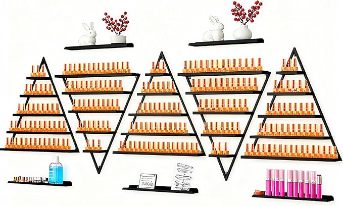 5 Tiers Nail Polish Shelves for The Walls 10pcs - Versatile Nail Polish Wall Organizer Wider Depth for Perfume & Nails Color Display - Durable Wall Nail Polish Organizer in Spa Nail Salon Shop, Black