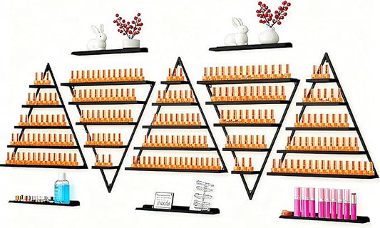 5 Tiers Nail Polish Shelves for The Walls 10pcs - Versatile Nail Polish Wall Organizer Wider Depth for Perfume & Nails Color Display - Durable Wall Nail Polish Organizer in Spa Nail Salon Shop, Black