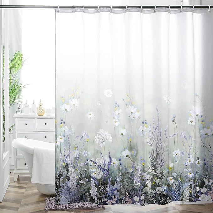 HMS Happy Memories Bohemian Plant Boho Floral Print Shower Curtain, Polyester Fabric Cloth for Bathroom Decor 72×72 Inch Standard Size with 12 Hooks, Also as Room Divider (Color 1)
