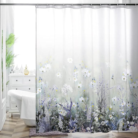 HMS Happy Memories Bohemian Plant Boho Floral Print Shower Curtain, Polyester Fabric Cloth for Bathroom Decor 72×72 Inch Standard Size with 12 Hooks, Also as Room Divider (Color 1)