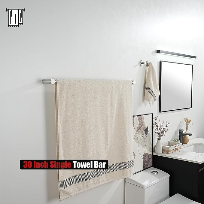 JQK Bath Towel Bar Brushed, 32.5 Inch 304 Stainless Steel Thicken 0.8mm 2 Pieces Towel Rack Bathroom Wall Mount, Useable Length 30 Inch, TB610L30-BN