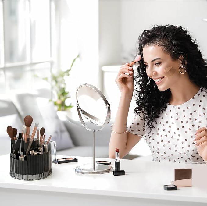 360?? Rotating Makeup Brush Holder Organizer, 5 Slot Make up Brushes Cup for Cosmetics, Nail Polish, Art Supply, Skincare, Perfume, Bathroom Vanity Desktop Organizer - Clear gray
