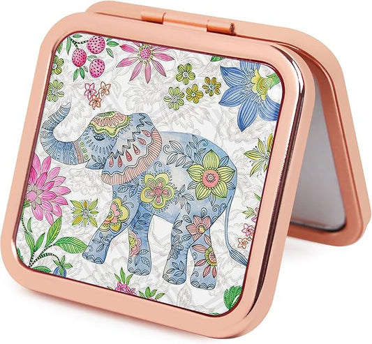 Portable Folding Compact Mirror with 1X 2X Magnification Double Sided Mini Travel Makeup Mirror for Women Girls Bridesmaid Gifts(Rose Gold)