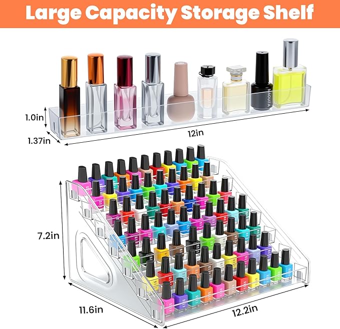 2 Pack 7 Tier Oil Nail Polish Display Rack Sunglass Essential Nail Polish Organizers Acrylic Makeup Oils Ink Storage 84 Bottles Nails Polishs Large Capacity No Tool Needed Assembly Clear