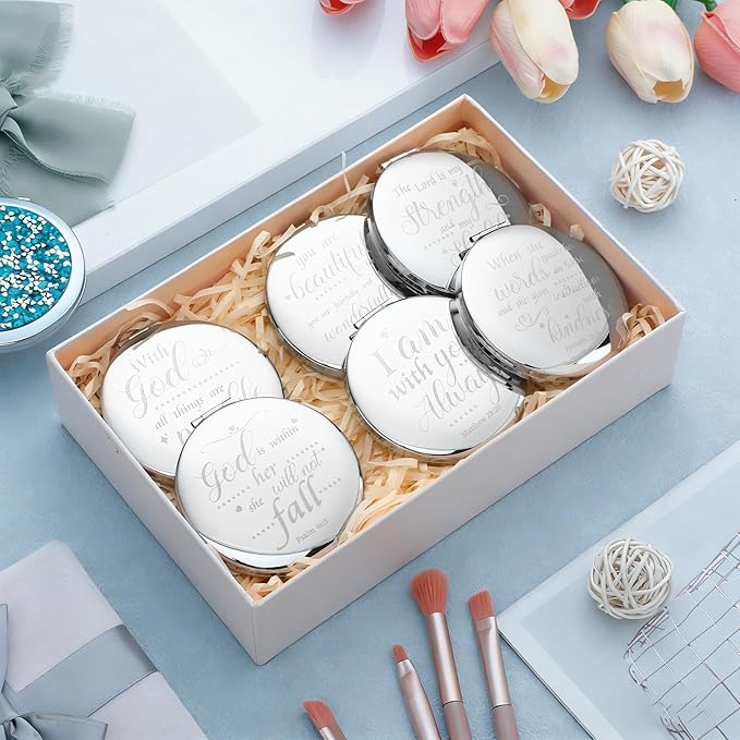 Thyle 12 Pcs Christian Compact Mirror Gifts for Women Mother's Day Nurse Week Bible Verse Wallet Mirror Bulk Hand Makeup Compact Religious Baptism for Holy Communion Teacher(Same,Green)