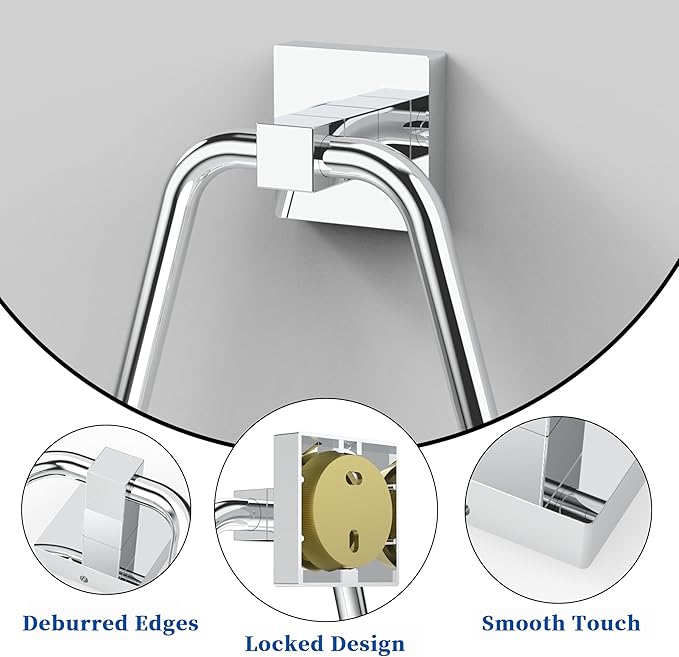 RUACQ Towel Ring, Square Base Hand Towel Ring, Stainless Steel Hand Towel Holder for Bathroom Wall, Sturdy and Rust-Resistant (Chrome)