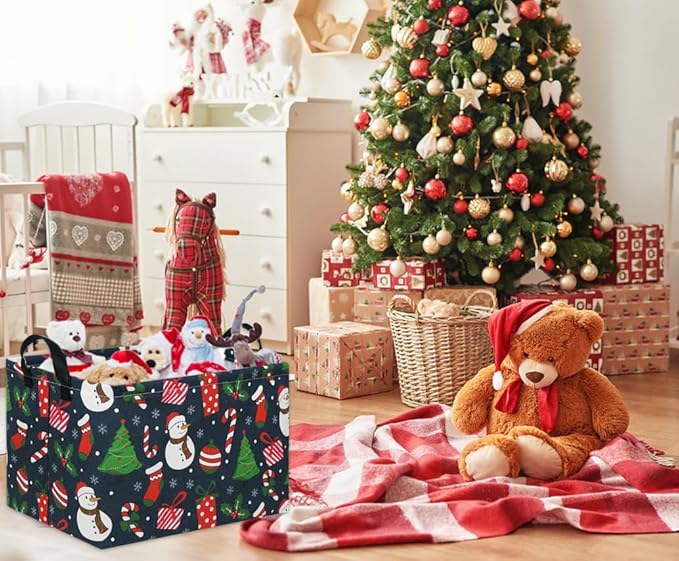 Rectangular Christmas Basket Tree Christmas Gift Baskets for Families Cute Baby Storage Bin Kids Storage Bin Toy Organizer Box Christmas Room Decor for Christmas Parties(Blue Christmas)