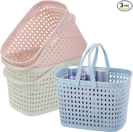 Frcctre 3 Pack Portable Shower Caddy Basket, Plastic Storage Baskets with Handle Plastic Tote Storage Basket Easter Baskets Toiletry Organizer for Bathroom, Kitchen, Pantry, College Dorm