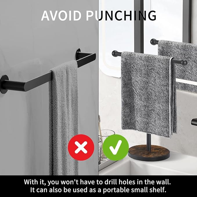 YINMIT Hand Towel Stand, T-Shape Height 15?€? Wood Countertop Towel Holder Stand, Hand Towel Rack with Heavy Base for Bathroom Kitchen Countertop Vanity
