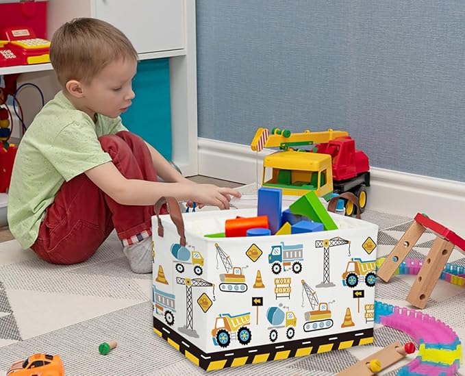 Kids Baskets Car Basket Boys Storage Bins Rectangular Book Basket Storage Bin Organizer Book Shelf Box Room Decor(Engineering vehicle)