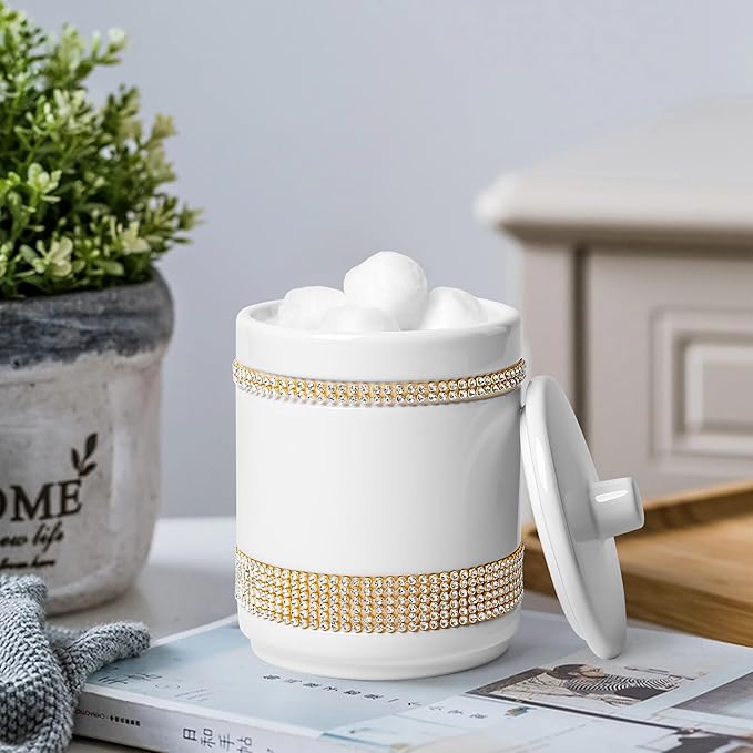 RQYIXI Bathroom Accessories Set with Diamonds 5 Pieces Toothbrush Holder Soap Dispenser Ceramic Bathroom Accessory Set Contain Cotton Swab Jar Toothbrush Cup Soap Dish Tumbler