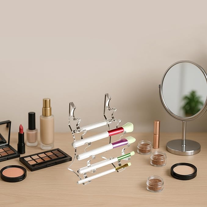 AMT Acrylic Pen Holder, CLEAR Makeup Display, Thick and Sturdy, Organizer Holder for Makeup Brush Fountain Pen, E-Cigarette, Vapor Display Case. (7- slots)