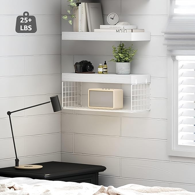 Bathroom Shelves Over Toilet - Heavy Duty Storage Rack, 25+ lbs Weight Capacity, Minimalist Design Wall Mounted Floating Shelves Toilet Paper Storage Farmhouse Decor Shelf 16 inch (White, General, 2)